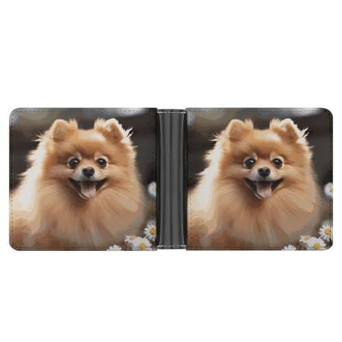 RKJVB Klassische Slimfold Geldbörse für Damen Pomeranian Dog Bifold Kreditkartenetui Geldbörse für Männer Leder Geldbörse mit Ausweisfenster und mehreren Kartenfächern Mini Wallet Pomeranian Dog 4,6 × von RKJVB