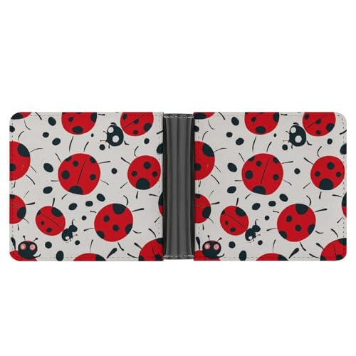 RKJVB Klassische Slimfold Geldbörse für Damen Rot Schwarz Gepunktete Marienkäfer Bifold Kreditkartenetui Brieftasche für Herren Leder Geldbörse mit Ausweisfenster und mehreren Kartenfächern Mini von RKJVB