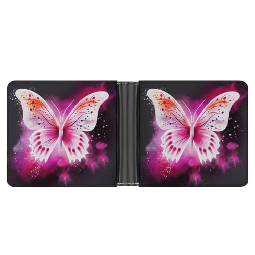 RKJVB Klassische Slimfold Geldbörse für Damen Schmetterling Bifold Kreditkartenetui Geldbörse für Herren Leder Geldbörse mit Ausweisfenster und mehreren Kartenfächern Mini Wallet Schmetterling 4,6 × von RKJVB