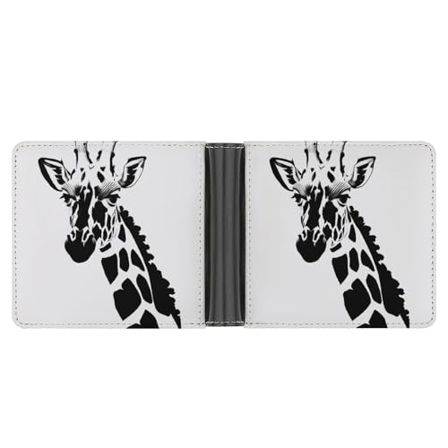 RKJVB Klassische Slimfold Geldbörse für Damen Schwarz und Weiß Giraffe Bifold Kreditkartenetui Geldbörse für Herren Leder Geldbörse mit Ausweisfenster und mehreren Kartenfächern Mini Wallet Schwarz von RKJVB