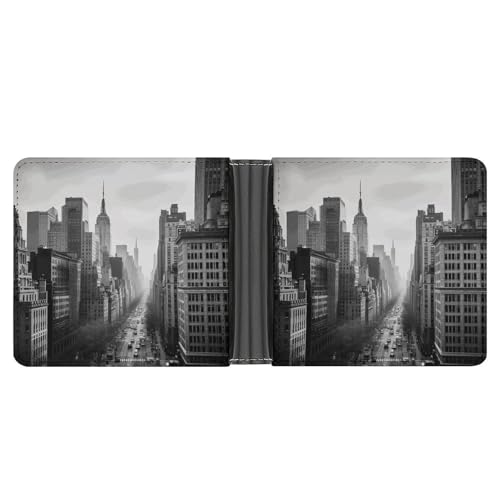 RKJVB Klassische Slimfold Geldbörse für Damen Schwarz und Weiß New York Bifold Kreditkartenetui Brieftasche für Herren Leder Geldbörse mit Ausweisfenster und mehreren Kartenfächern Mini Wallet Schwarz von RKJVB