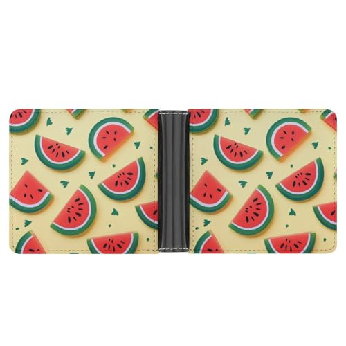 RKJVB Klassische Slimfold Geldbörse für Damen Sommer Wassermelone Bifold Kreditkartenetui Geldbörse für Herren Leder Geldbörse mit Ausweisfenster und mehreren Kartenfächern Mini Wallet Sommer von RKJVB