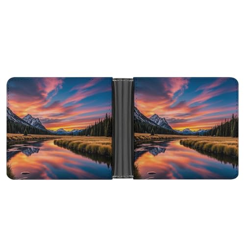 RKJVB Klassische Slimfold Geldbörse für Damen Sunset Reflection Bifold Kreditkartenetui Geldbörse für Herren Leder Geldbörse mit Ausweisfenster und mehreren Kartenfächern Mini-Geldbörse, von RKJVB