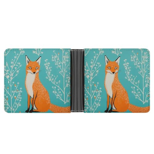 RKJVB Klassische Slimfold Geldbörse für Damen Türkis und Fuchs Bifold Kreditkartenetui Geldbörse für Herren Leder Geldbörse mit Ausweisfenster und mehreren Kartenfächern Mini Wallet Türkis und Fuchs von RKJVB