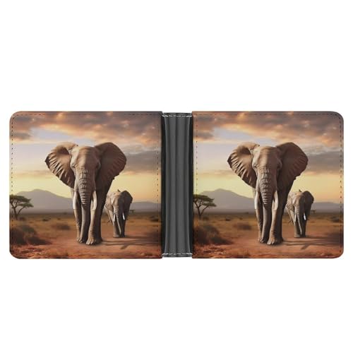 RKJVB Klassische Slimfold Geldbörse für Damen Walking Elephant Bifold Kreditkartenetui Geldbörse für Herren Leder Geldbörse mit Ausweisfenster und mehreren Kartenfächern Mini Wallet Walking Elefant von RKJVB