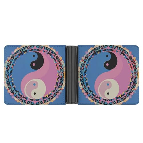 RKJVB Klassische Slimfold Geldbörse für Damen Yin Yang Muster Bifold Kreditkartenetui Brieftasche für Herren Leder Geldbörse mit Ausweisfenster und mehreren Kartenfächern Mini Wallet Yin Yang Muster von RKJVB
