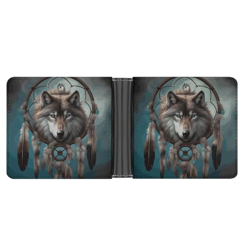 RKJVB Klassische Slimfold Geldbörse für Frauen 3D Wolf Traumfänger Bifold Kreditkartenetui Brieftasche für Männer Leder Geldbörse mit ID-Fenster und mehreren Kartenfächern Mini Wallet 3D Wolf von RKJVB