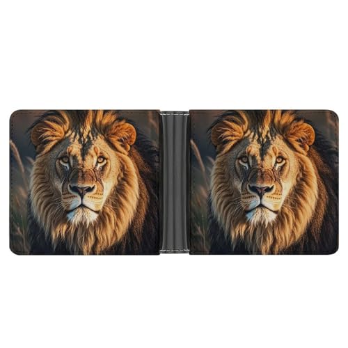 RKJVB Klassische Slimfold Geldbörse für Frauen A Lion Bifold Kreditkartenetui Geldbörse für Herren Leder Geldbörse mit Ausweisfenster und mehreren Kartenfächern Mini Wallet A Lion, 11,7 × 9,4 × 2,5 von RKJVB
