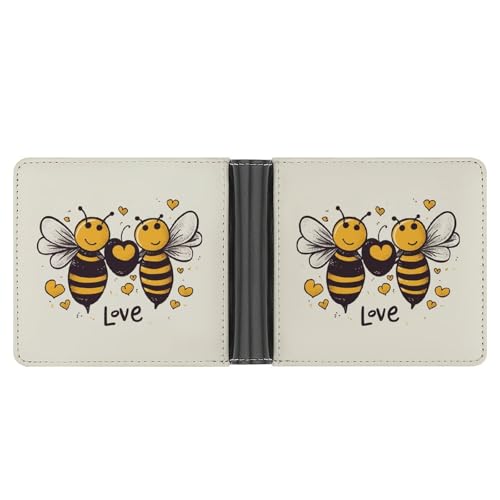 RKJVB Klassische Slimfold Geldbörse für Frauen Bee Love Honeys Bifold Kreditkartenetui Geldbörse für Herren Leder Geldbörse mit Ausweisfenster und mehreren Kartenfächern Mini Wallet Bee Love Honeys, von RKJVB