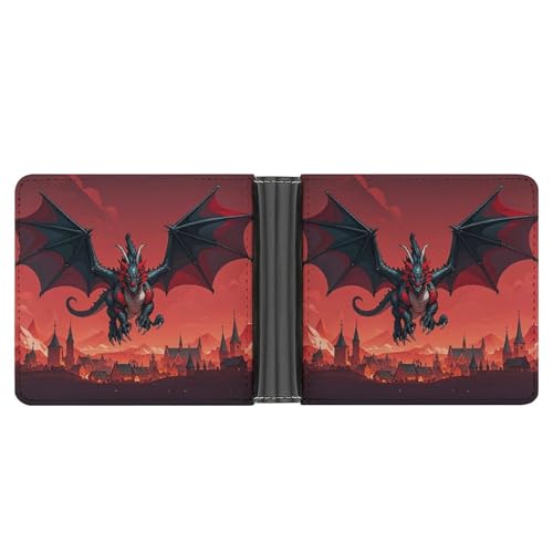 RKJVB Klassische Slimfold Geldbörse für Frauen Cool Red Black Dragon Bifold Kreditkartenetui Brieftasche für Herren Leder Geldbörse mit Ausweisfenster und mehreren Kartenfächern Mini Wallet Cool Red von RKJVB