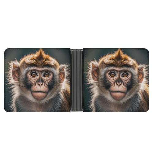 RKJVB Klassische Slimfold Geldbörse für Frauen Cute Monkey Bifold Kreditkartenetui Geldbörse für Herren Leder Geldbörse mit Ausweisfenster und mehreren Kartenfächern Mini Wallet Cute Monkey, 11,7 × von RKJVB