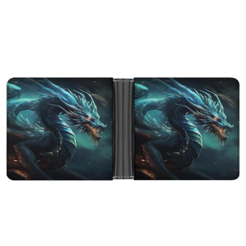 RKJVB Klassische Slimfold Geldbörse für Frauen Dragon Bifold Kreditkartenetui Geldbörse für Herren Leder Geldbörse mit Ausweisfenster und mehreren Kartenfächern Mini Wallet Dragon, 4,6 × 3,7 × 2,5 cm, von RKJVB