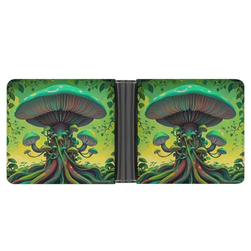 RKJVB Klassische Slimfold Geldbörse für Frauen Dreamy Mushrooms And Tree Bifold Kreditkartenetui Geldbörse für Herren Ledergeldbörse mit Ausweisfenster und mehreren Kartenfächern Mini-Geldbörse, von RKJVB