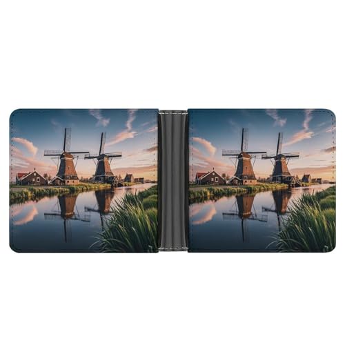 RKJVB Klassische Slimfold Geldbörse für Frauen Dutch Windmill Bifold Kreditkartenetui Geldbörse für Herren Leder Geldbörse mit Ausweisfenster und mehreren Kartenfächern Mini Wallet Dutch Windmill, 4,6 von RKJVB