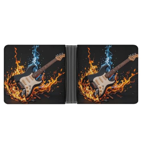 RKJVB Klassische Slimfold Geldbörse für Frauen E-Gitarre Musik Bifold Kreditkartenetui Brieftasche für Männer Leder Geldbörse mit ID-Fenster und mehreren Kartenfächern Mini Wallet E-Gitarre Musik 4,6 von RKJVB