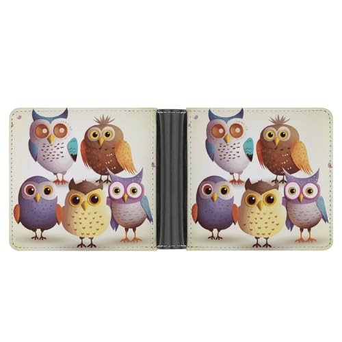 RKJVB Klassische Slimfold Geldbörse für Frauen Eulen Vögel Bifold Kreditkartenetui Geldbörse für Herren Leder Geldbörse mit Ausweisfenster und mehreren Kartenfächern Mini Wallet Eulen Vögel 4,6 × 3,7 von RKJVB