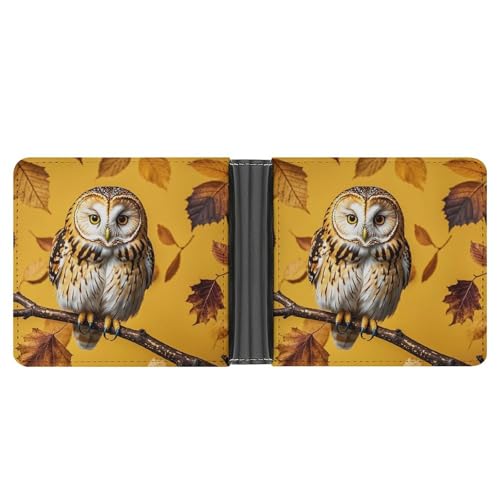 RKJVB Klassische Slimfold Geldbörse für Frauen Eulenzweig Bifold Kreditkartenetui Geldbörse für Herren Leder Geldbörse mit Ausweisfenster und mehreren Kartenfächern Mini Wallet Eulenzweig 4,6 × 3,7 × von RKJVB