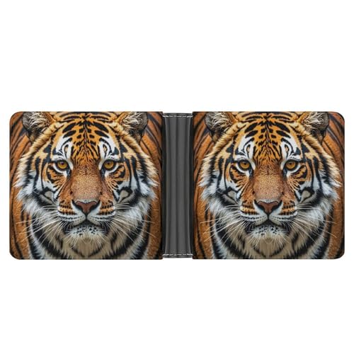 RKJVB Klassische Slimfold Geldbörse für Frauen Fierce Tiger Bifold Kreditkartenetui Geldbörse für Herren Leder Geldbörse mit Ausweisfenster und mehreren Kartenfächern Mini Wallet Fierce Tiger 4,6 × von RKJVB