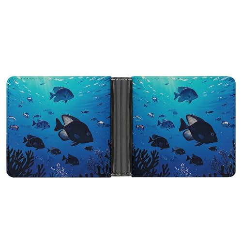 RKJVB Klassische Slimfold Geldbörse für Frauen Fisch schweben im Meer Bifold Kreditkartenetui Geldbörse für Herren Leder Geldbörse mit Ausweisfenster und mehreren Kartenfächern Mini Wallet Fish Hover von RKJVB
