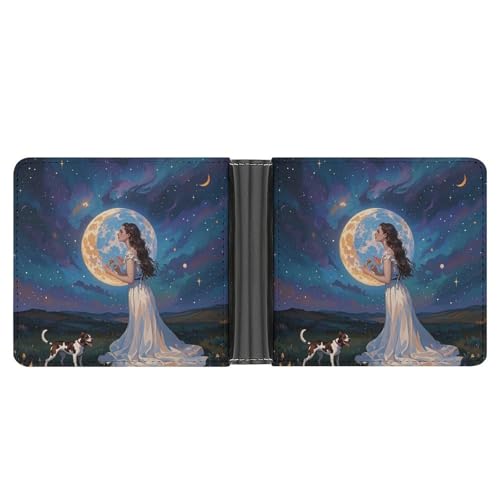 RKJVB Klassische Slimfold Geldbörse für Frauen Freundschaft unter dem riesigen Mond Bifold Kreditkartenetui Geldbörse für Männer Leder Geldbörse mit Ausweisfenster und mehreren Kartenfächern Mini von RKJVB