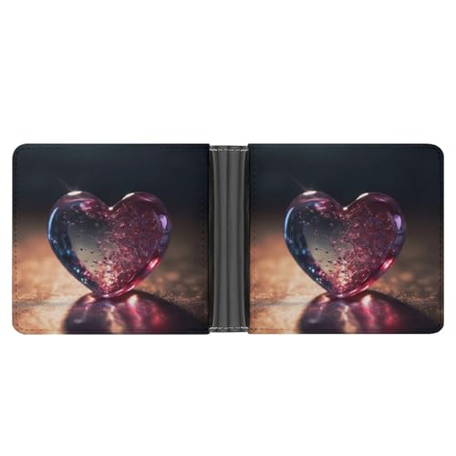 RKJVB Klassische Slimfold Geldbörse für Frauen Glas Herzform Bifold Kreditkartenetui Geldbörse für Herren Leder Geldbörse mit Ausweisfenster und mehreren Kartenfächern Mini Wallet Glas Herzform 4,6 × von RKJVB