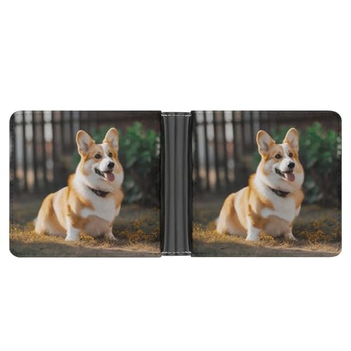 RKJVB Klassische Slimfold Geldbörse für Frauen Hund Corgi Bifold Kreditkartenetui Geldbörse für Herren Leder Geldbörse mit Ausweisfenster und mehreren Kartenfächern Mini Wallet Dog Corgi 4,6 × 3,7 × von RKJVB