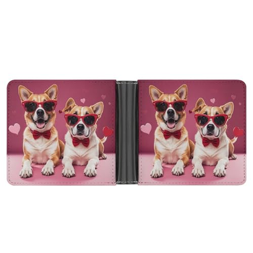 RKJVB Klassische Slimfold Geldbörse für Frauen Hunde mit Sonnenbrille Bifold Kreditkartenetui Geldbörse für Männer Leder Geldbörse mit Ausweisfenster und mehreren Kartenfächern Mini Wallet Hunde mit von RKJVB