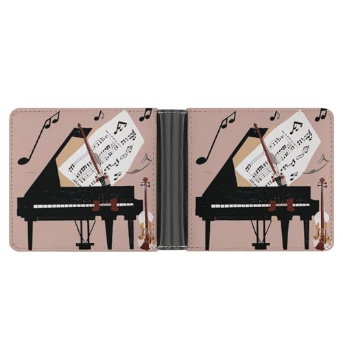 RKJVB Klassische Slimfold Geldbörse für Frauen Klavier Violine Musiknoten Bifold Kreditkartenetui Brieftasche für Männer Leder Geldbörse mit Ausweisfenster und mehreren Kartenfächern Mini Wallet Piano von RKJVB