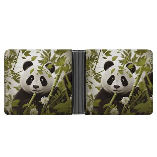 RKJVB Klassische Slimfold Geldbörse für Frauen Panda Bifold Kreditkartenetui Geldbörse für Herren Leder Geldbörse mit Ausweisfenster und mehreren Kartenfächern Mini Wallet Panda 4,6 × 3,7 × 2,5 cm von RKJVB