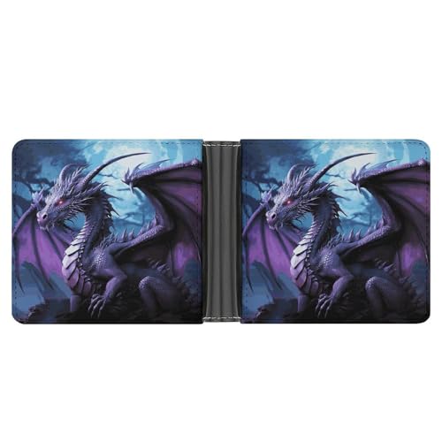 RKJVB Klassische Slimfold Geldbörse für Frauen Purple Dragon Purple Moon Bifold Kreditkartenetui Brieftasche für Herren Leder Geldbörse mit Ausweisfenster und mehreren Kartenfächern Mini Wallet Purple von RKJVB