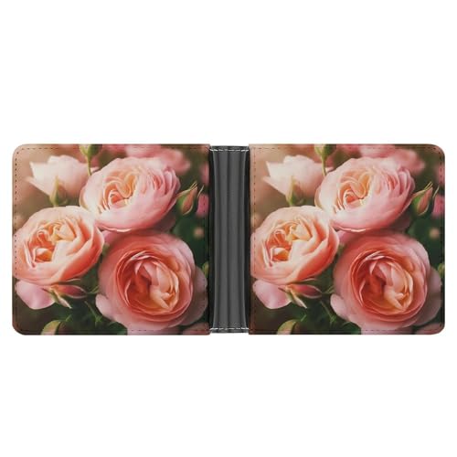 RKJVB Klassische Slimfold Geldbörse für Frauen Rose Blumen Bifold Kreditkartenetui Brieftasche für Herren Leder Geldbörse mit Ausweisfenster und mehreren Kartenfächern Mini Wallet Rose Blumen 4,6 × von RKJVB