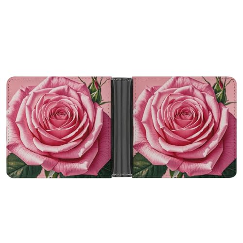RKJVB Klassische Slimfold Geldbörse für Frauen Rose Print Bifold Kreditkartenetui Brieftasche für Herren Leder Geldbörse mit Ausweisfenster und mehreren Kartenfächern Mini Wallet Rose Print 4,6 × 3,7 von RKJVB