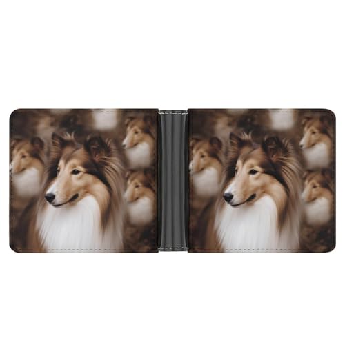 RKJVB Klassische Slimfold Geldbörse für Frauen Shelties Hund Bifold Kreditkartenetui Geldbörse für Herren Leder Geldbörse mit Ausweisfenster und mehreren Kartenfächern Mini Wallet Shelties Hund 11,7 × von RKJVB