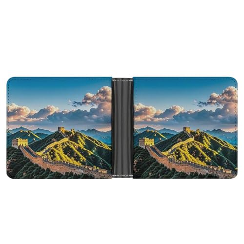 RKJVB Klassische Slimfold Geldbörse für Frauen The Great Wall of China Bifold Kreditkartenetui Geldbörse für Herren Leder Geldbörse mit Ausweisfenster und mehreren Kartenfächern Mini Wallet The Great von RKJVB