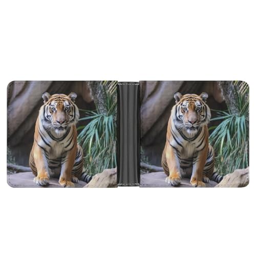 RKJVB Klassische Slimfold Geldbörse für Frauen Tiger im Zoo Bifold Kreditkartenetui Geldbörse für Herren Leder Geldbörse mit Ausweisfenster und mehreren Kartenfächern Mini Wallet Tiger im Zoo, 4,6 × von RKJVB