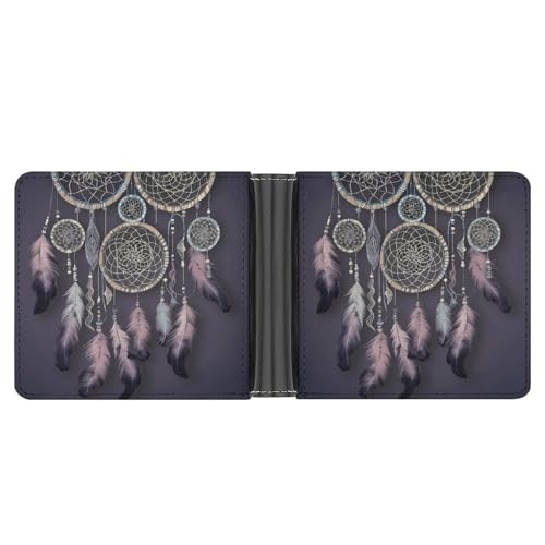 RKJVB Klassische Slimfold Geldbörse für Frauen Traumfänger Bifold Kreditkartenetui Geldbörse für Männer Leder Geldbörse mit Ausweisfenster und mehreren Kartenfächern Mini Wallet Traumfänger 4,6 × 3,7 von RKJVB