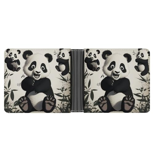 RKJVB Klassische Slimfold Geldbörse für Frauen Verspielte Panda Bifold Kreditkartenetui Brieftasche für Männer Leder Geldbörse mit ID-Fenster und mehreren Kartenfächern Mini-Geldbörse, verspielter von RKJVB
