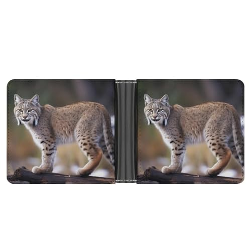 RKJVB Klassische Slimfold Geldbörse für Frauen Wild Bobcat Bifold Kreditkartenetui Geldbörse für Herren Leder Geldbörse mit Ausweisfenster und mehreren Kartenfächern Mini Wallet Wild Bobcat 4,6 × 3,7 von RKJVB