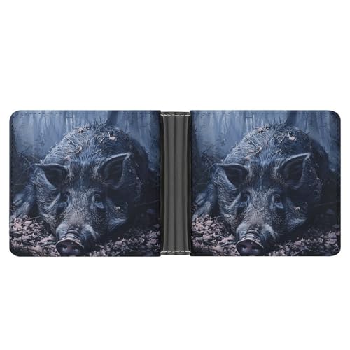 RKJVB Klassische Slimfold Geldbörse für Frauen Wildschwein auf dem Boden Bifold Kreditkartenetui Geldbörse für Herren Leder Geldbörse mit Ausweisfenster und mehreren Kartenfächern Mini Wallet von RKJVB