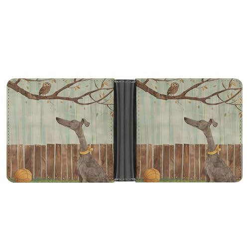 RKJVB Klassische Slimfold Geldbörse für Frauen Windhund im Garten Bifold Kreditkartenetui Geldbörse für Männer Leder Geldbörse mit Ausweisfenster und mehreren Kartenfächern Mini Wallet Windhund im von RKJVB