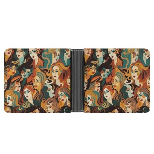 RKJVB Klassische Slimfold Geldbörse für Frauen verschiedene Gesichter Bifold Kreditkartenetui Geldbörse für Herren Leder Geldbörse mit Ausweisfenster und mehreren Kartenfächern Mini Wallet von RKJVB