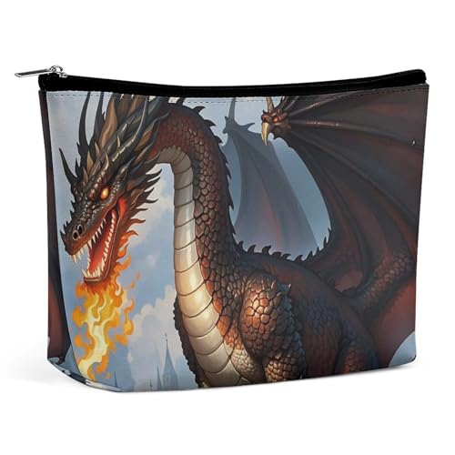 RKJVB Make-up-Tasche für Damen, Motiv: Feueratmende Drachen, tragbare Kosmetiktasche, wasserdicht, Kulturbeutel, Aufbewahrungstasche, große Make-up-Tasche, ästhetische Hand-Make-up-Tasche für Reisen, von RKJVB