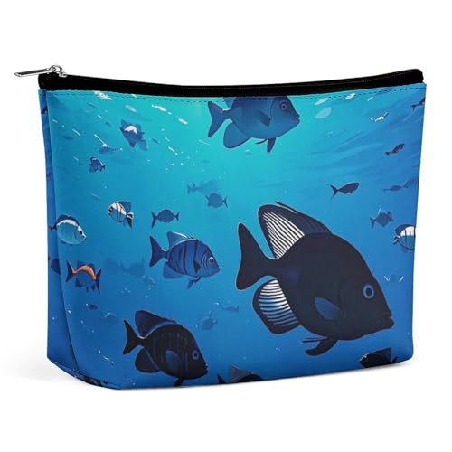 RKJVB Make-up-Tasche für Damen, Motiv: Fisch schwebt im Meer, tragbare Kosmetiktasche, wasserdicht, Kulturbeutel, Aufbewahrungstasche, große Make-up-Tasche, ästhetische Hand-Make-up-Tasche für Reisen, von RKJVB