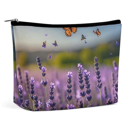 RKJVB Make-up-Tasche für Damen, Motiv: Lavendel und Schmetterlinge, tragbare Kosmetiktasche, wasserdicht, Kulturbeutel, Aufbewahrungstasche, große Make-up-Tasche, ästhetische Hand-Make-up-Tasche für von RKJVB
