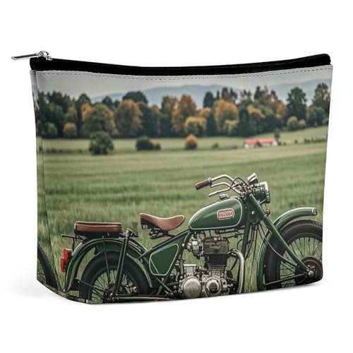RKJVB Make-up-Tasche für Damen, Motiv: Motorräder auf grünem Gras, tragbare Kosmetiktasche, wasserdicht, Kulturbeutel, Aufbewahrungstasche, große Make-up-Tasche, ästhetische Hand-Make-up-Tasche für von RKJVB