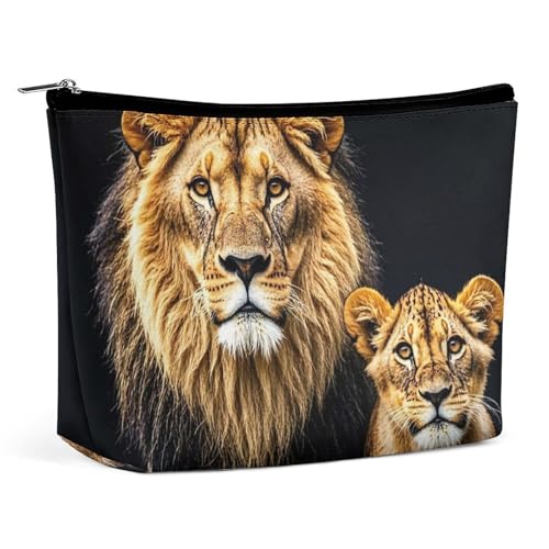 RKJVB Make-up-Tasche für Damen, Motiv: Mutter Löwe und junger Löwe, tragbare Kosmetiktasche, wasserdicht, Kulturbeutel, Aufbewahrungstasche, große Make-up-Tasche, ästhetische Hand-Make-up-Tasche für von RKJVB