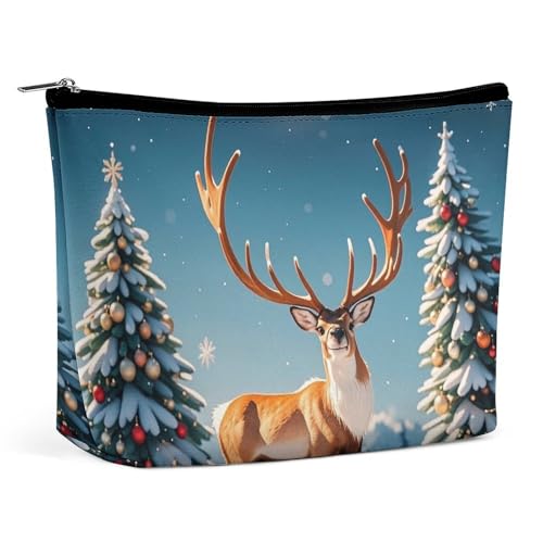 RKJVB Make-up-Tasche für Damen, Motiv: Weihnachts-Hirsch, Schneebaum, tragbare Kosmetiktasche, wasserdicht, Kulturbeutel, Aufbewahrungstasche, große Make-up-Tasche, ästhetische Hand-Make-up-Tasche für RKJVB Make-up-Tasche für Damen, Motiv: Weihnachts-Hirsch, Schneebaum, tragbare Kosmetiktasche, wasserdicht, Kulturbeutel, Aufbewahrungstasche, große Make-up-Tasche, ästhetische Hand-Make-up-Tasche für von RKJVB