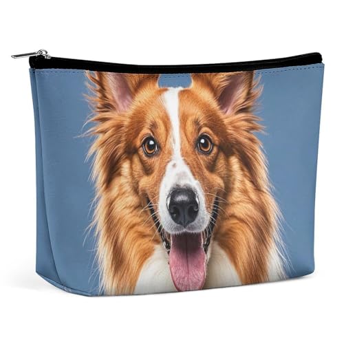 RKJVB Niedliche Make-up-Tasche mit Collie-Hundemotiv für Damen, tragbare Kosmetiktasche, wasserdicht, Kulturbeutel, Aufbewahrungstasche, große Make-up-Tasche, ästhetische Hand-Make-up-Tasche für von RKJVB