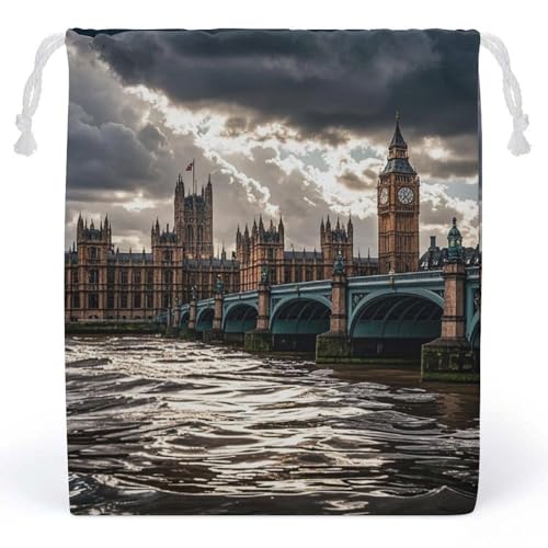 RKJVB Stormy And Gloomy Weather Drawstring Bags Dust-proof Storage Bag Breathable Canvas Bag Reusable Musselin Bag for Party Wedding Xmas Gift Bag, Stil:, 10.2 x 8.3 inches von RKJVB
