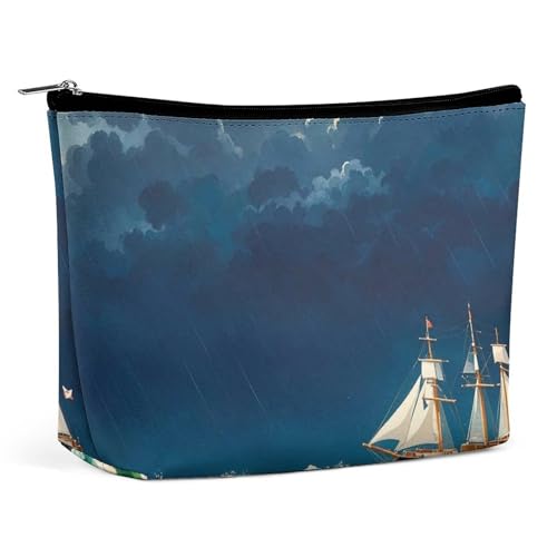 RKJVB Stormy Waves Make-up-Tasche für Damen, Vintage-Stil, Segelboot, tragbare Kosmetiktasche, wasserdicht, Kulturbeutel, Aufbewahrungstasche, große Make-up-Tasche, ästhetische Hand-Make-up-Tasche für RKJVB Stormy Waves Make-up-Tasche für Damen, Vintage-Stil, Segelboot, tragbare Kosmetiktasche, wasserdicht, Kulturbeutel, Aufbewahrungstasche, große Make-up-Tasche, ästhetische Hand-Make-up-Tasche für von RKJVB